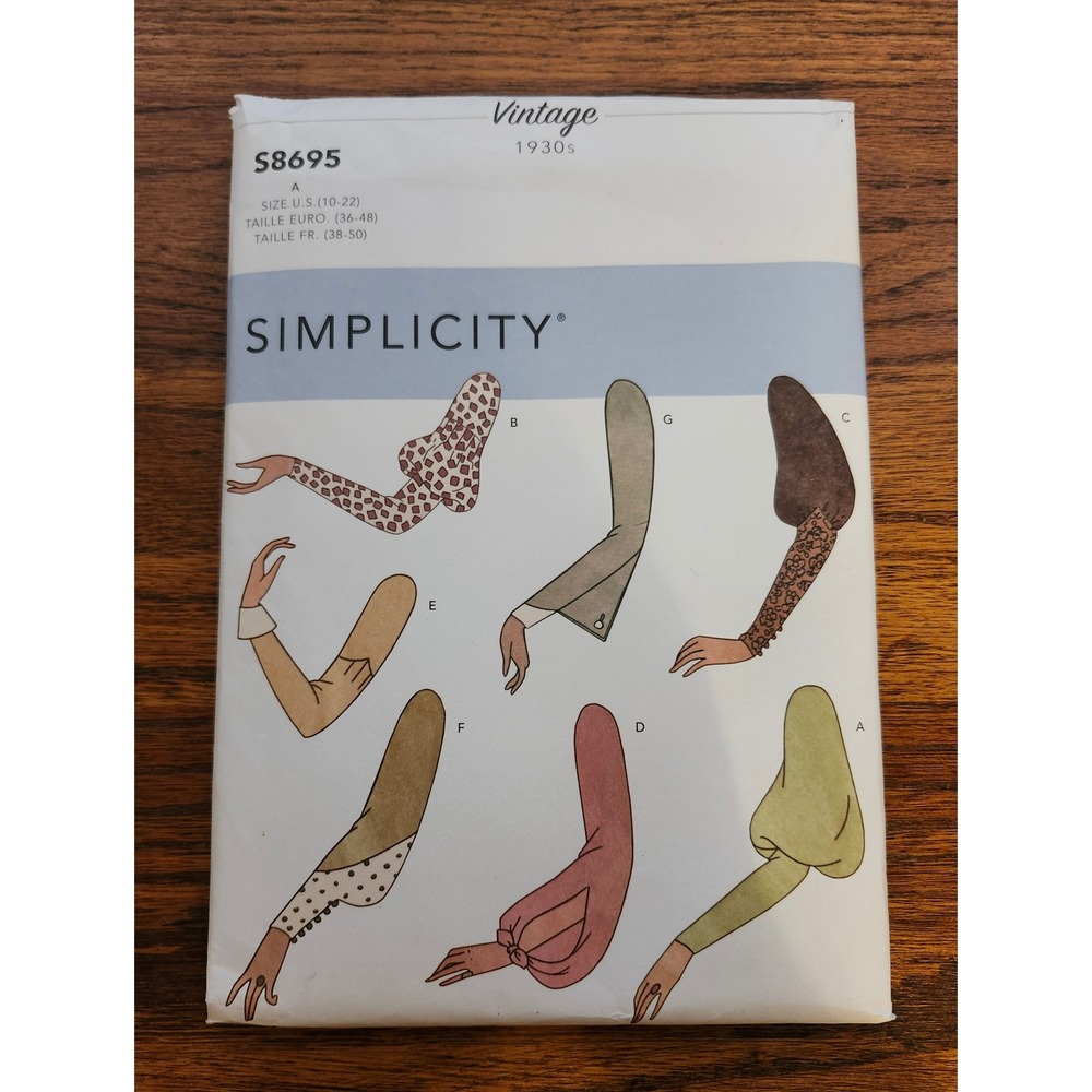 Simplicity S8695 Sewing Pattern 1930s Vintage Style Sleeves Bodice Guide Sz10-22